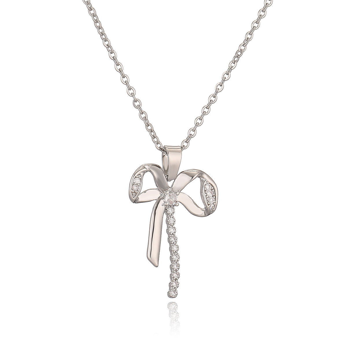 Collana con ciondolo a forma di fiocco minimalista da donna in ottone placcato oro vero e dettagli in zircone