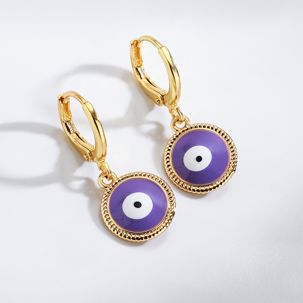 Minimalist Evil Eye Earrings for Women in Copper with Gold Plating Geometric Design Fashion Everyday Jewelry