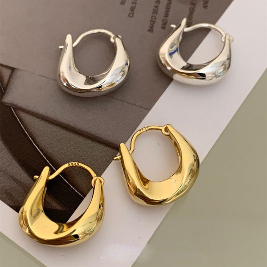 Minimalist Sweet Geometric Round Plated Brass Hoop Earrings for Women