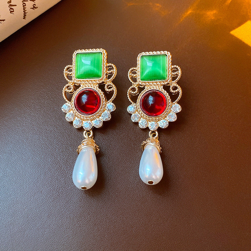 Vintage Pearl Drop Earrings with Gold Plating Stainless Steel Posts for Women