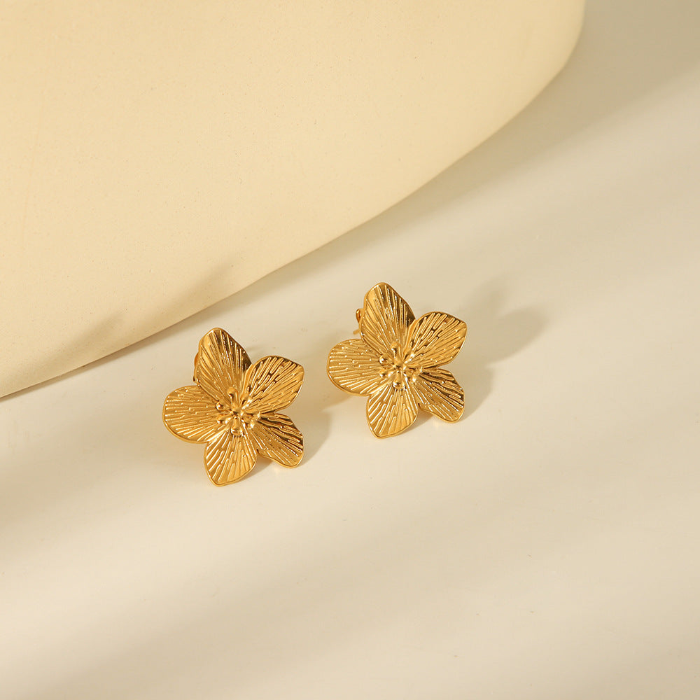 Elegant Floral Stainless Steel Earrings for Women with Plated Finish Geometric Petal Design