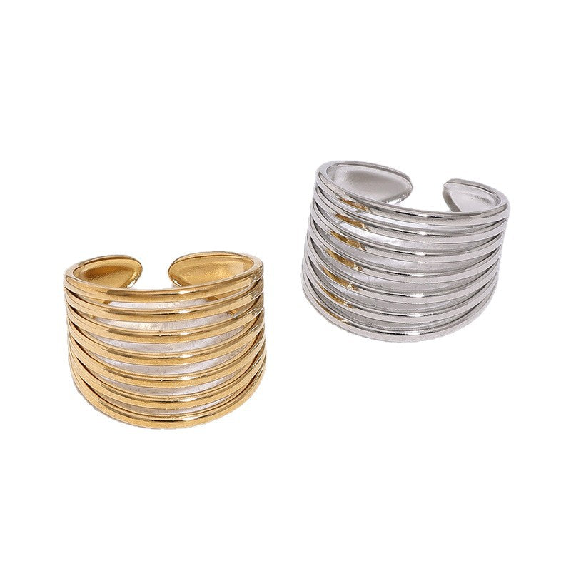 Minimalist Luxury 18K Gold Plated Round Geometric Stainless Steel Open Ring for Women