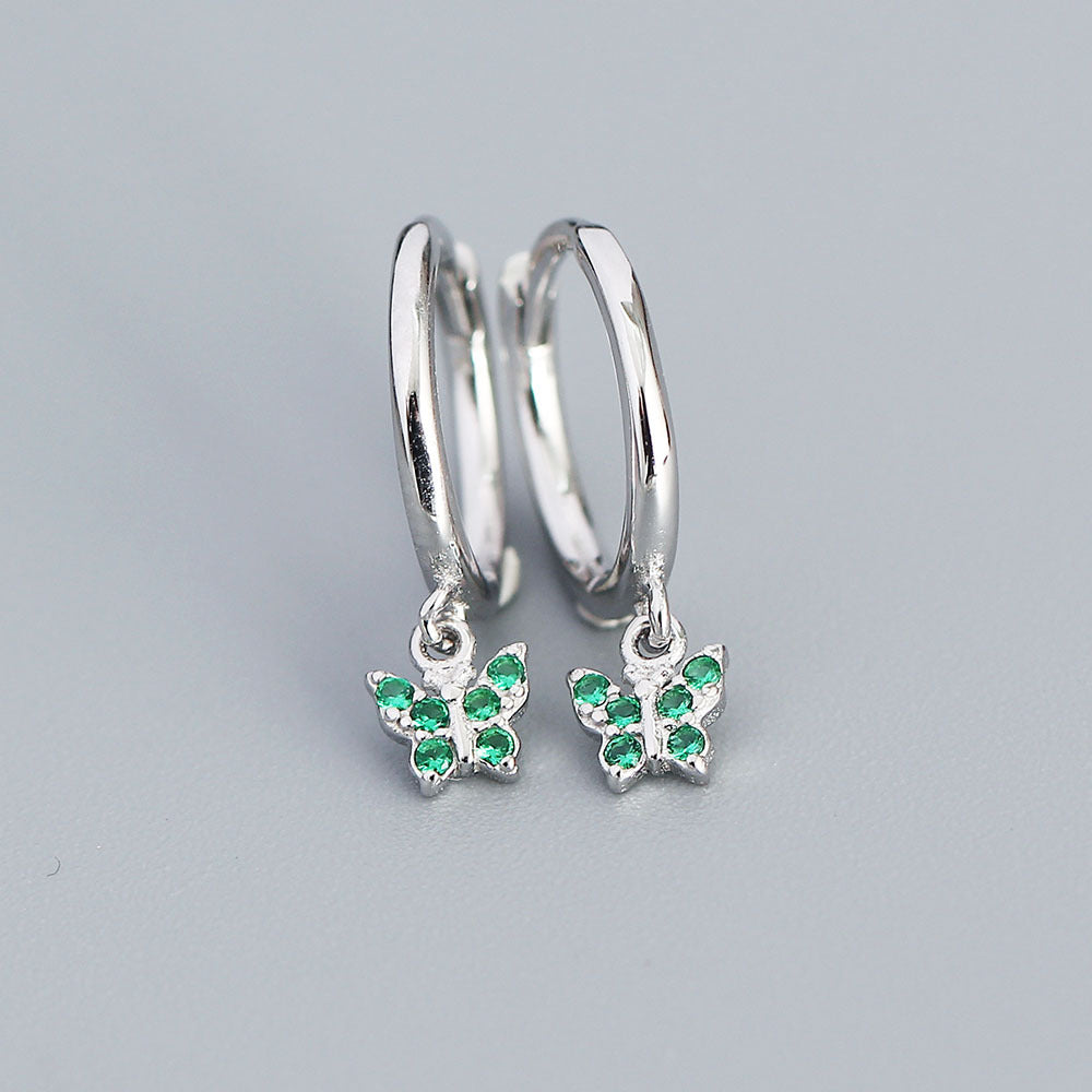 Minimalist Butterfly-Shaped S925 Sterling Silver Stud Earrings with Rhinestone Inlay for Women