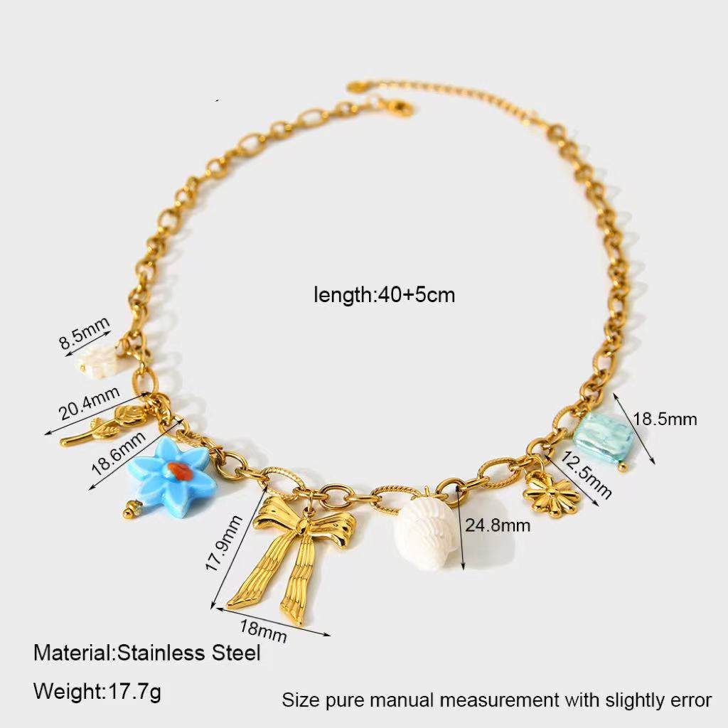 Collana casual con ciondolo di animali vegetali in acciaio inossidabile, gioielli da spiaggia estivi placcati in titanio per donna