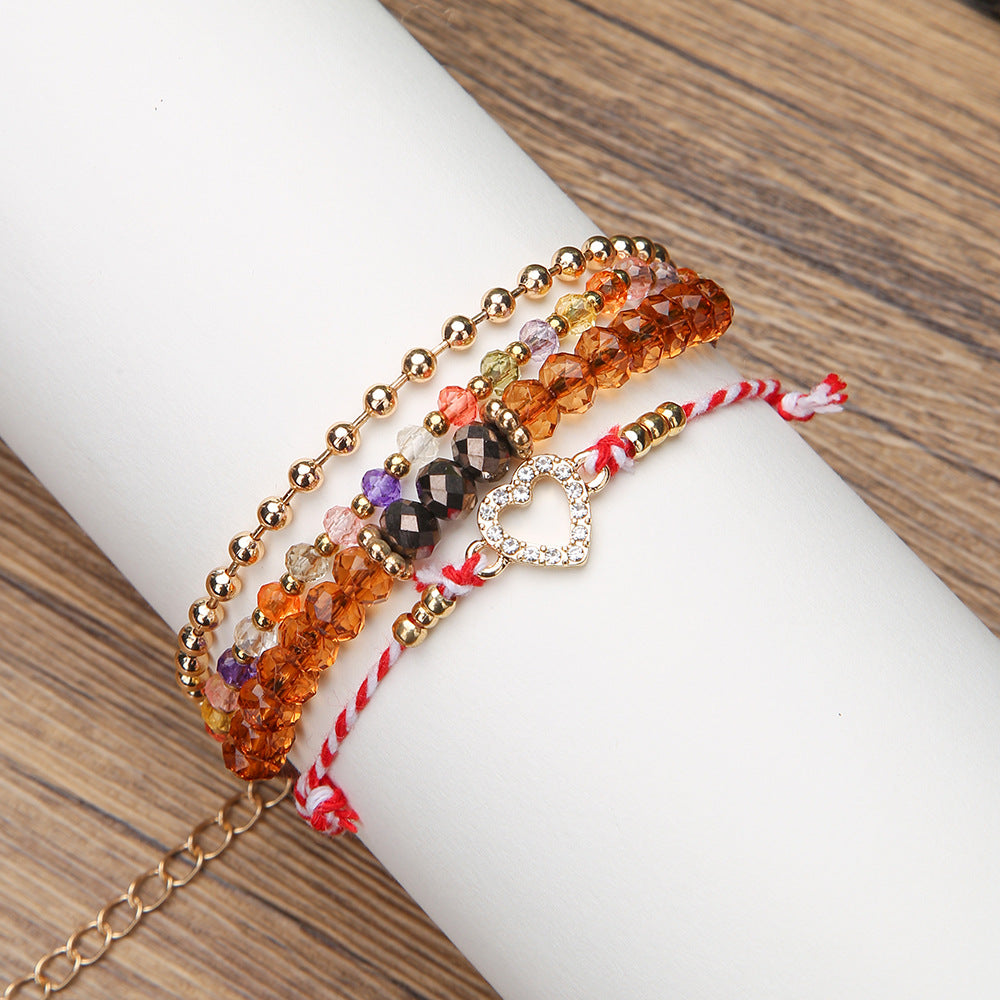 Bohemian Handmade Geometric Round Glass Bead Alloy Bracelet for Women