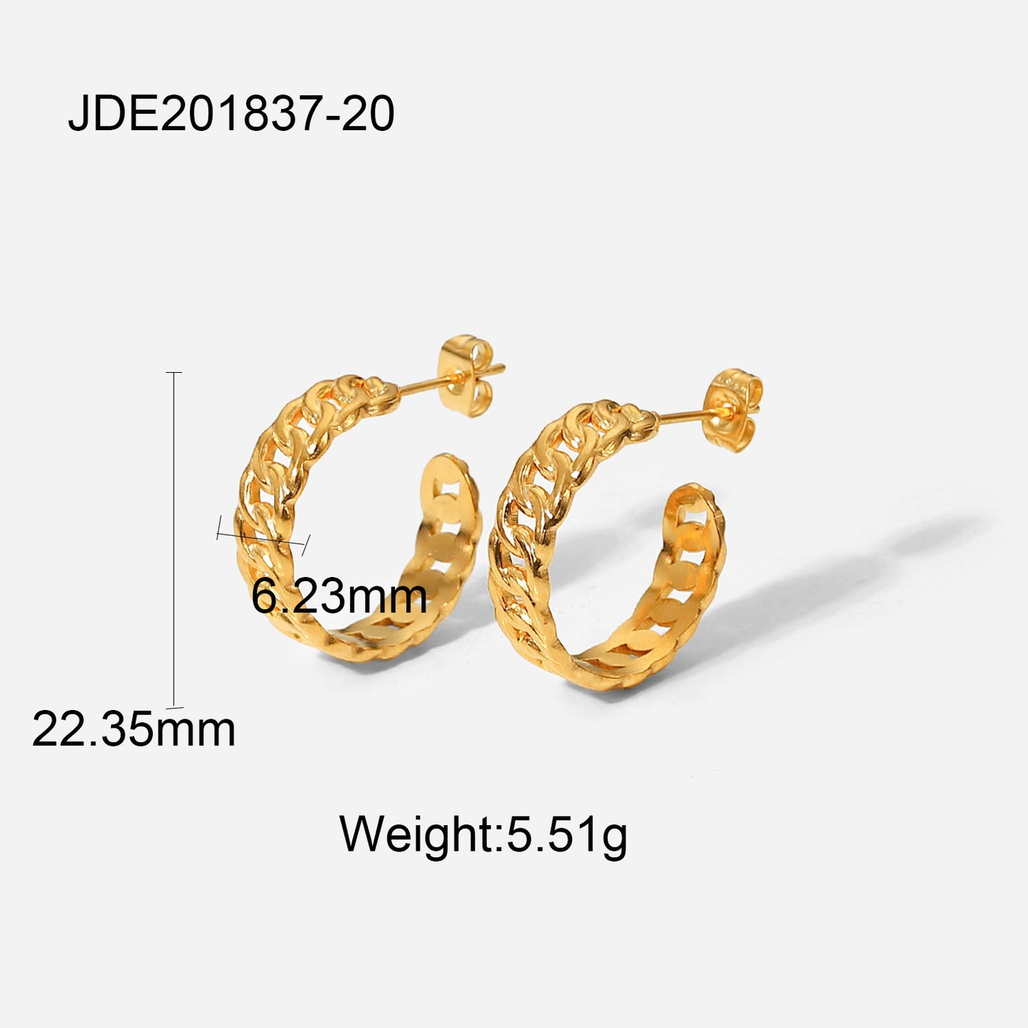 Fashionable 18K Gold Plated Stainless Steel Geometric C-Shaped Chain Hoop Earrings for Women