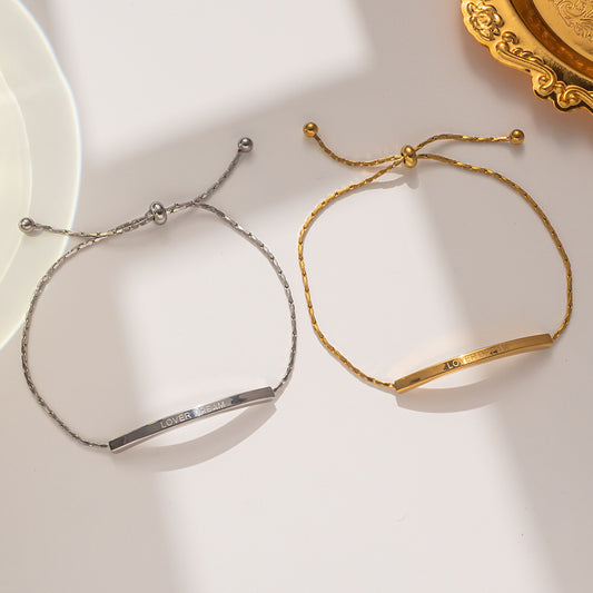 Pulsera de letras geométrica retro minimalista para mujer de acero de titanio con chapado en oro