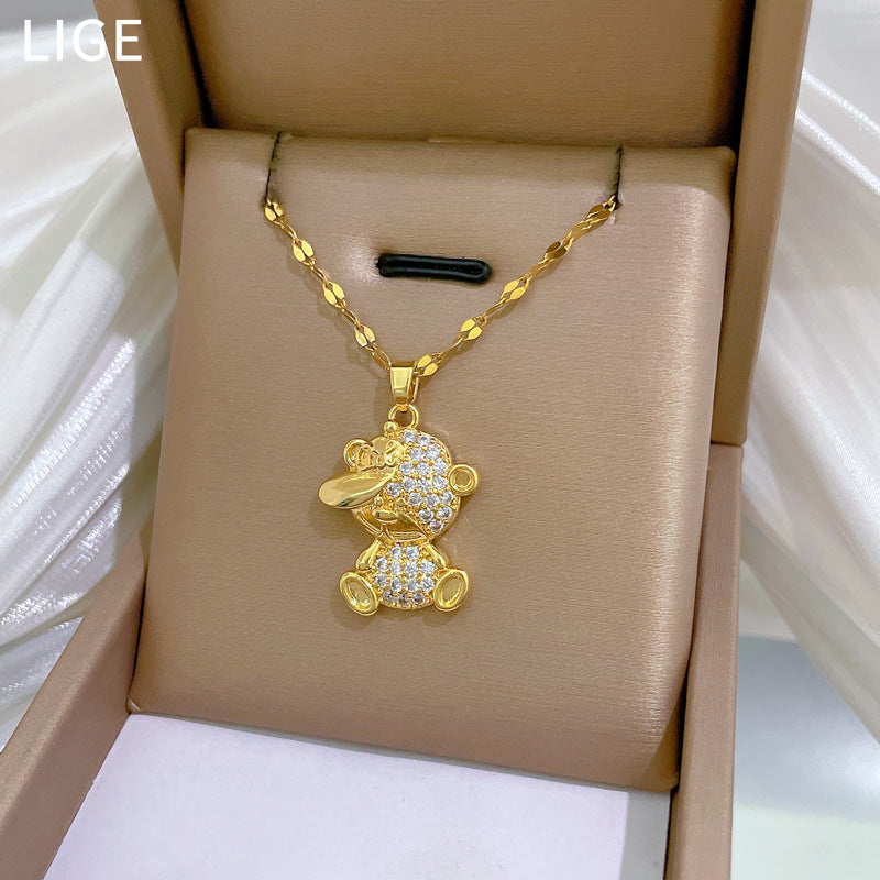 Collana con Ciondolo a Luna Geometrico Minimalista per Donna e Uomo, in Acciaio Inossidabile, Delicata Catena alla Clavicole con Accenti di Zirconia Cubica