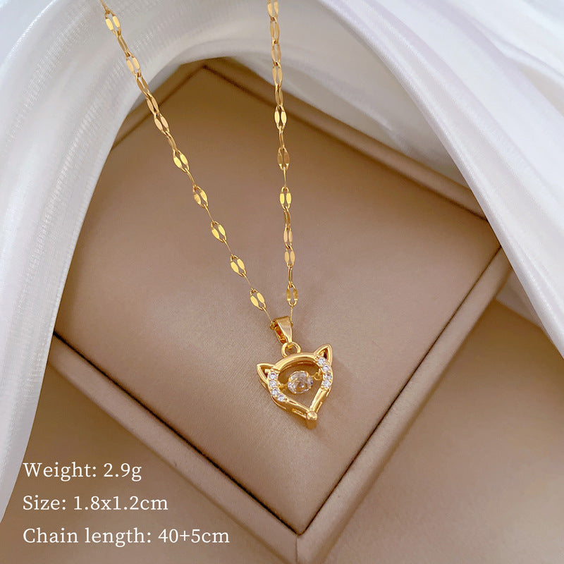 Geometric Minimalist Titanium Steel Necklace with Copper Pendant Plated in Real Gold Irregular Chain