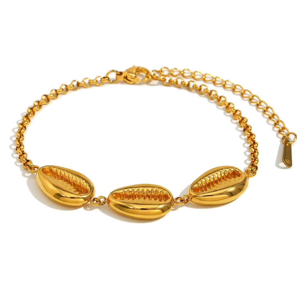 Bracciale da donna in acciaio inossidabile placcato oro 18 carati con guscio di abalone geometrico alla moda