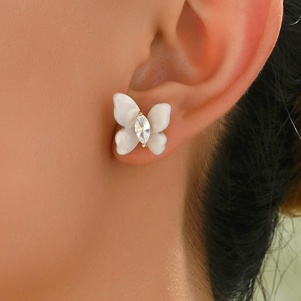 Minimalist Butterfly-Shaped Stud Earrings with Zircon Inlay for Women Stainless Steel Post