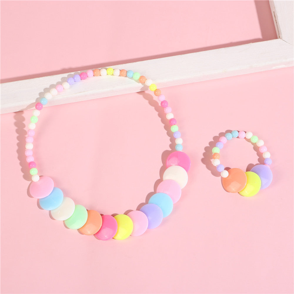 Set di collana e bracciale per bambini con perline, ciondoli a fiocco e fiore, fatti a mano in resina, per bambini da 0 a 10 anni