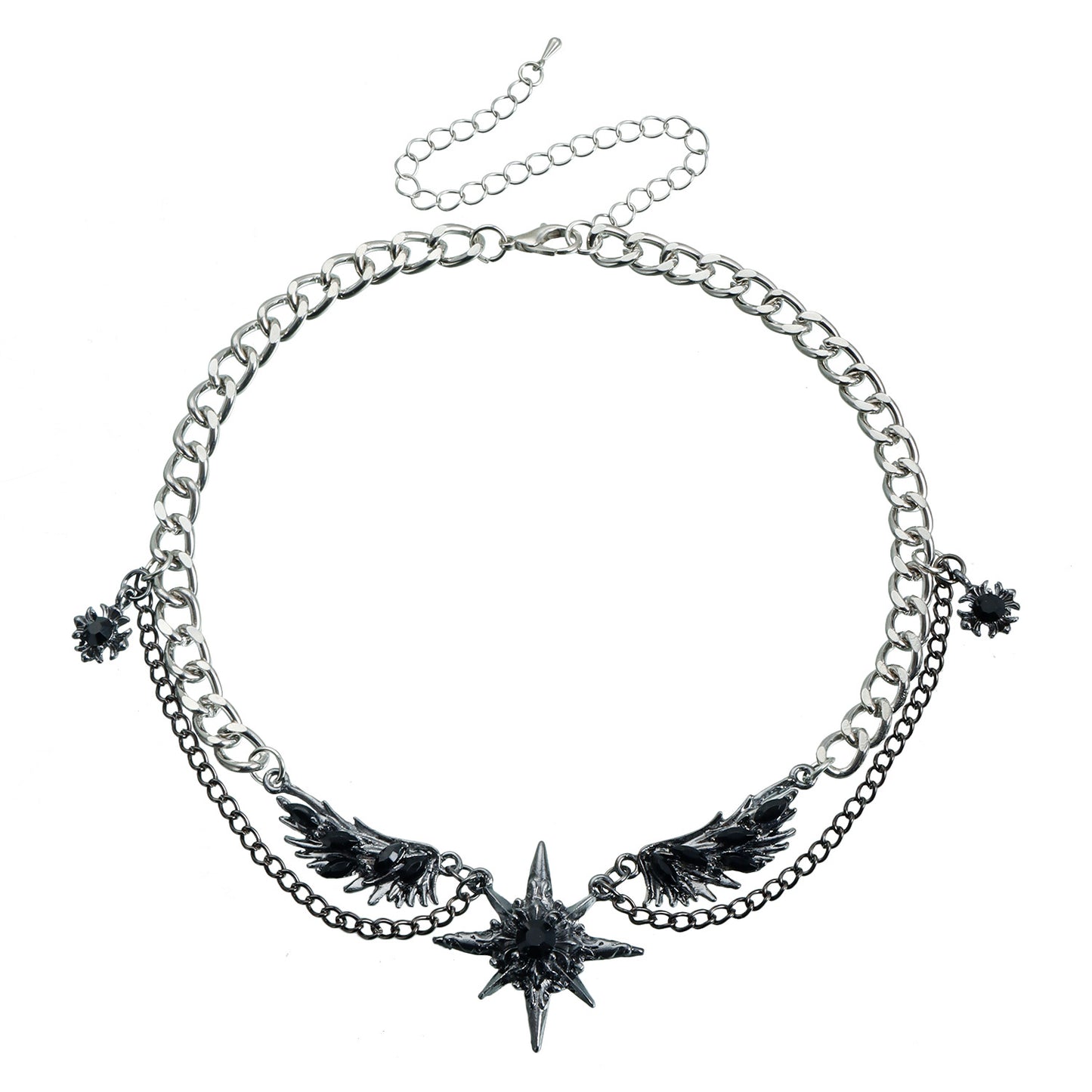 Dark Feminine Wing and Starburst Pendant Necklace for Women in Alloy with Electroplated Finish Geometric Design Clavicle Chain