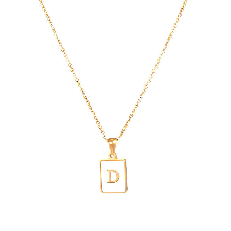 Minimalist 18K Gold Plated Square Letter Pendant Necklace Stainless Steel Shell Design for Women