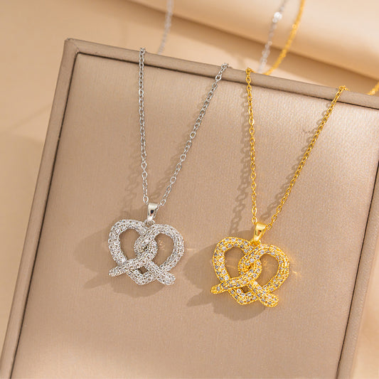 Minimalist Geometric Heart Pendant Necklace for Women Titanium Steel Snake Chain with Vacuum Plating