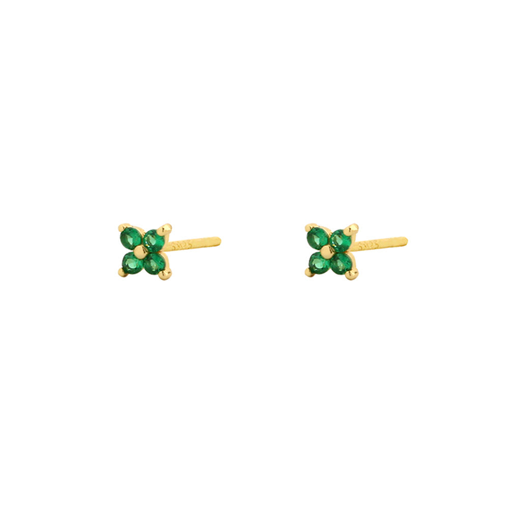 Elegantes Pendientes de Plata de Ley 925 con Forma de Trébol, Esmalte Verde Esmeralda y Detalles de Pedrería para Mujer