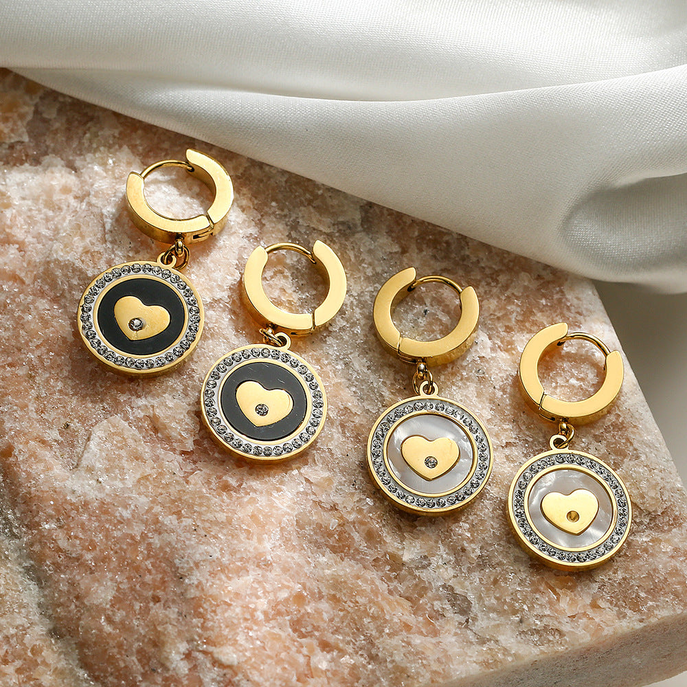 Geometric Heart-Shaped Zirconia Titanium Steel Earrings for Women with Minimalist Fashion and Luxe Aesthetic