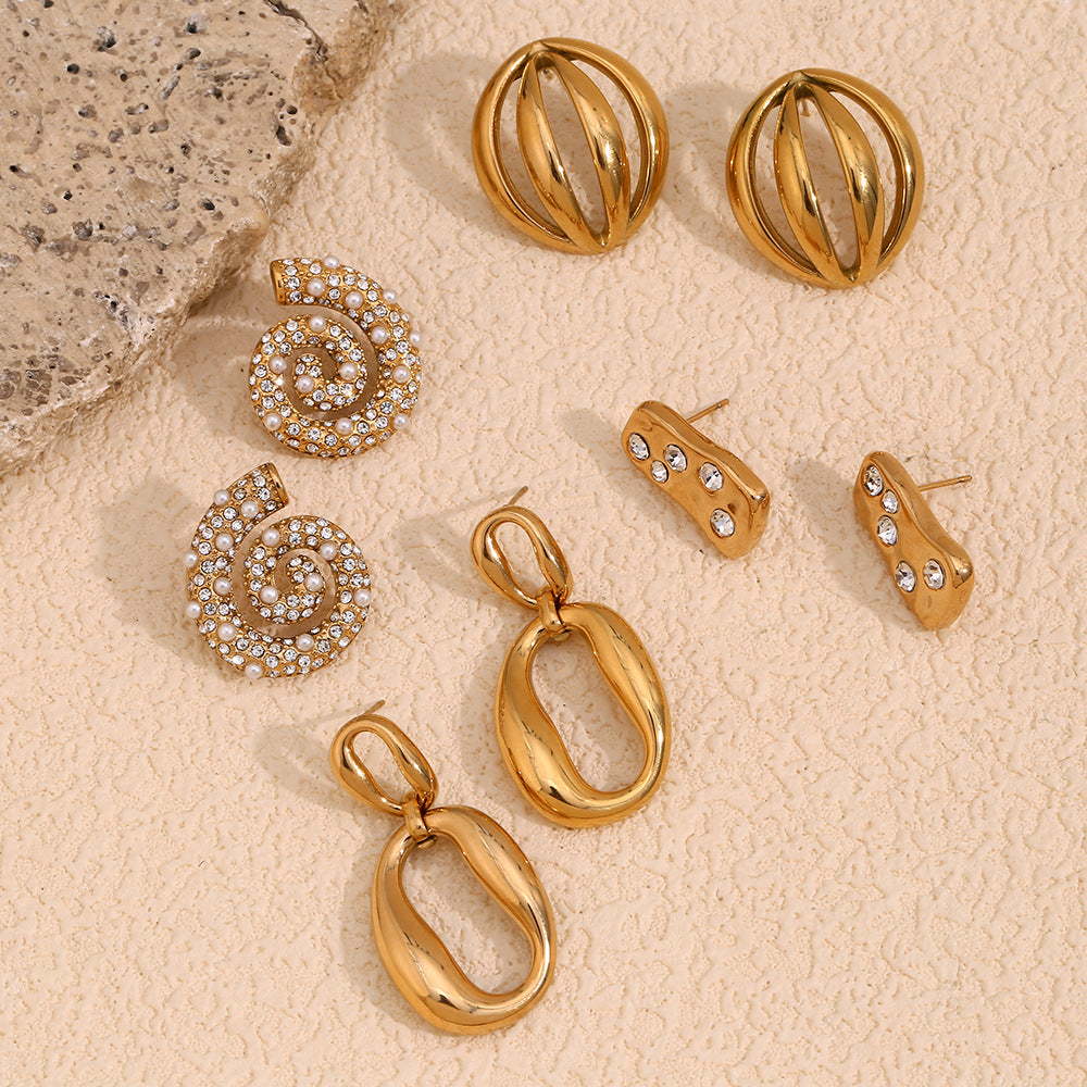 Orecchini a cerchio vintage eleganti geometrici tondi placcati oro 18 carati in acciaio inossidabile con perle