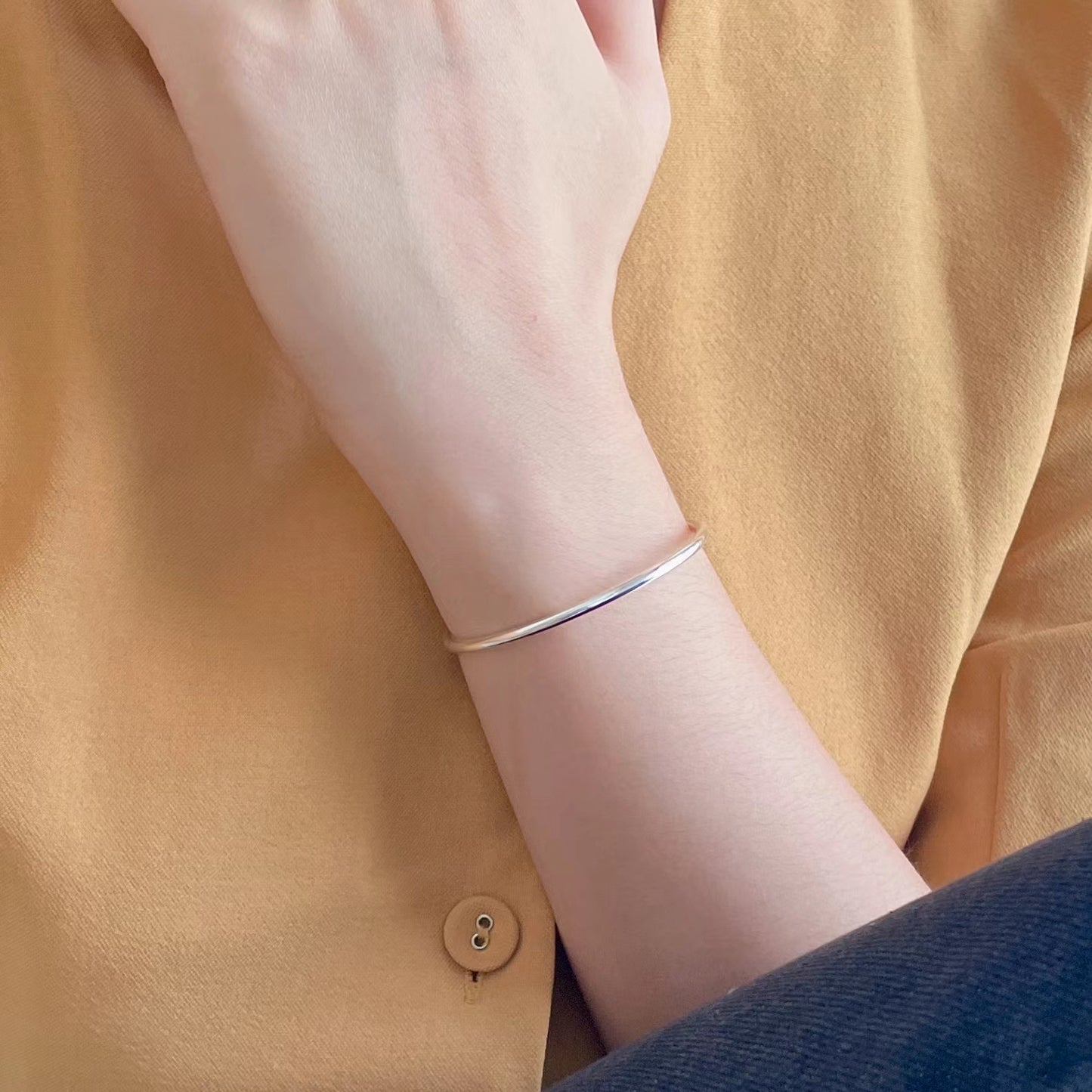 Minimalist 925 Sterling Silver Geometric Round Open Cuff Bracelet