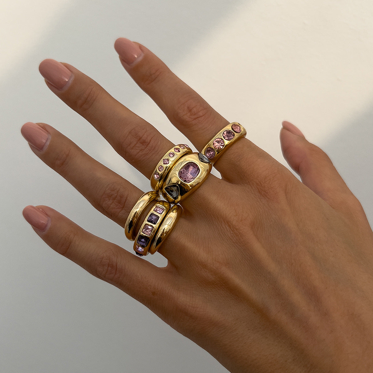 Vintage Geometric Alloy Ring Set with Micro-Pavé Colorful Inlay for Women Stackable Finger Rings