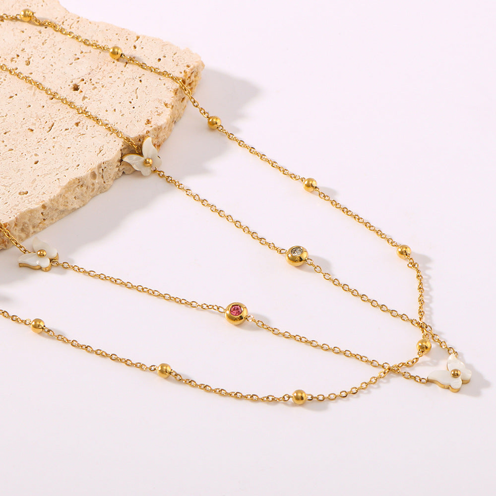 Minimalist Butterfly Pendant Necklace in Titanium Steel with 18K Gold Plating on O-Chain for Women