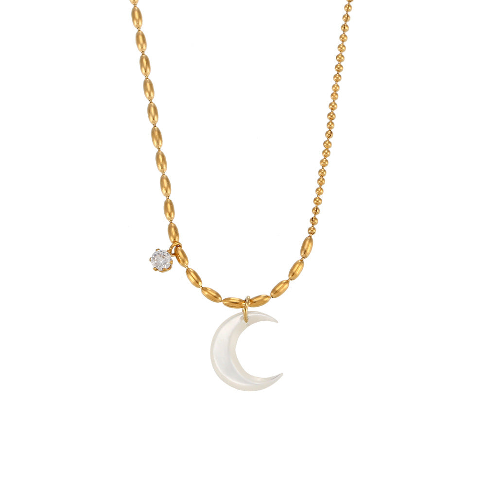 Collana con ciondolo asimmetrico a forma di luna in acciaio inossidabile alla moda con design geometrico e finitura placcata per donna