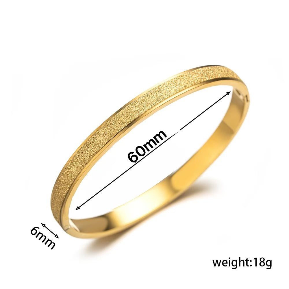 Matte Finish Minimalist Titanium Steel Bracelet for Women with 18K Gold Plating Oval Geometric Design Hypoallergenic Tarnish-Resistant Cuff