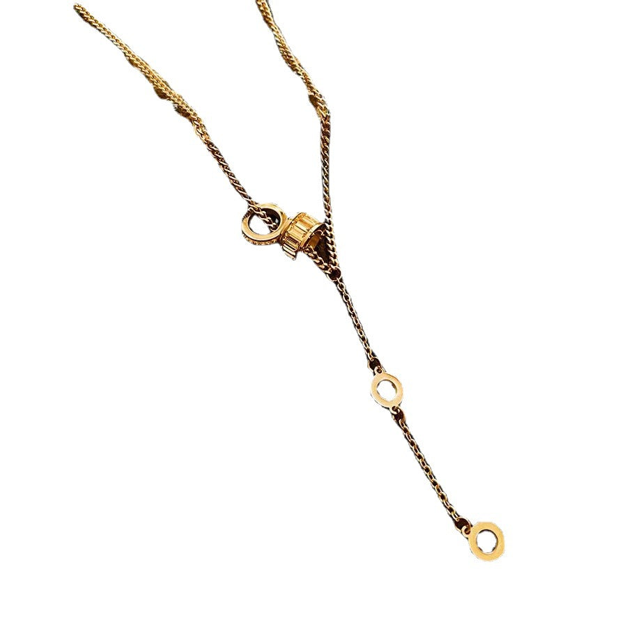 Collar con Colgante Geométrico Minimalista de Acero de Titanio para Mujer con Chapado en Oro y Cadena de Eslabones