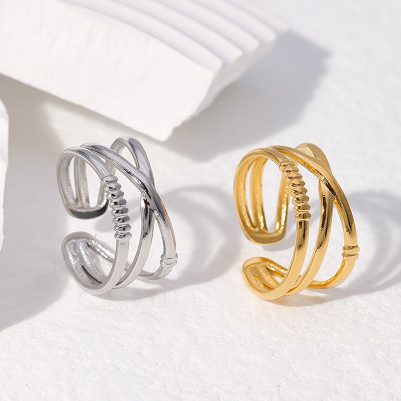 Minimalist Geometric Plated Stainless Steel Open Ring for Women