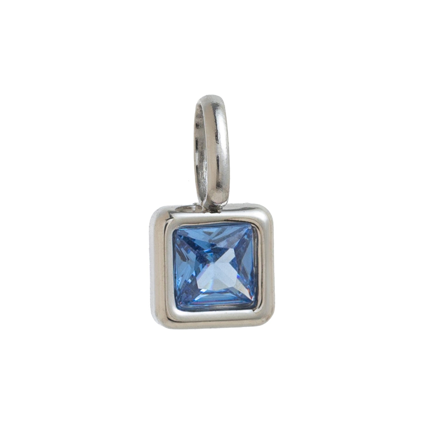 Minimalist Square Titanium Steel Gemstone Charm Bar with Cubic Zirconia Inlay for Women