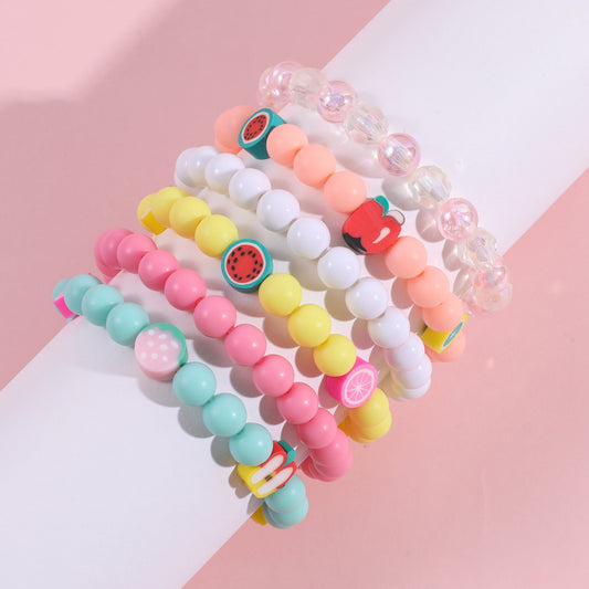 Juego de pulseras de resina con cuentas en forma de fruta estilo caricatura para niños en colores pastel macaron, cuentas acrílicas hipoalergénicas con artesanía hecha a mano