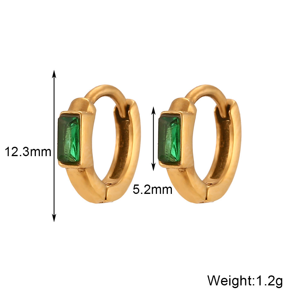 Minimalist Retro Geometric Stainless Steel Gold-Plated Square Zircon Hoop Earrings for Women