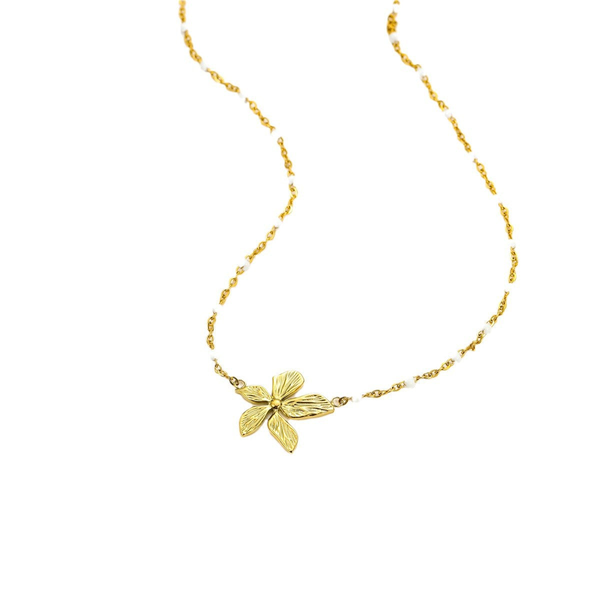 Collana con Pendente a Foglia e Petalo Minimalista alla Moda in Acciaio al Titanio con Finitura Placcata per Donna