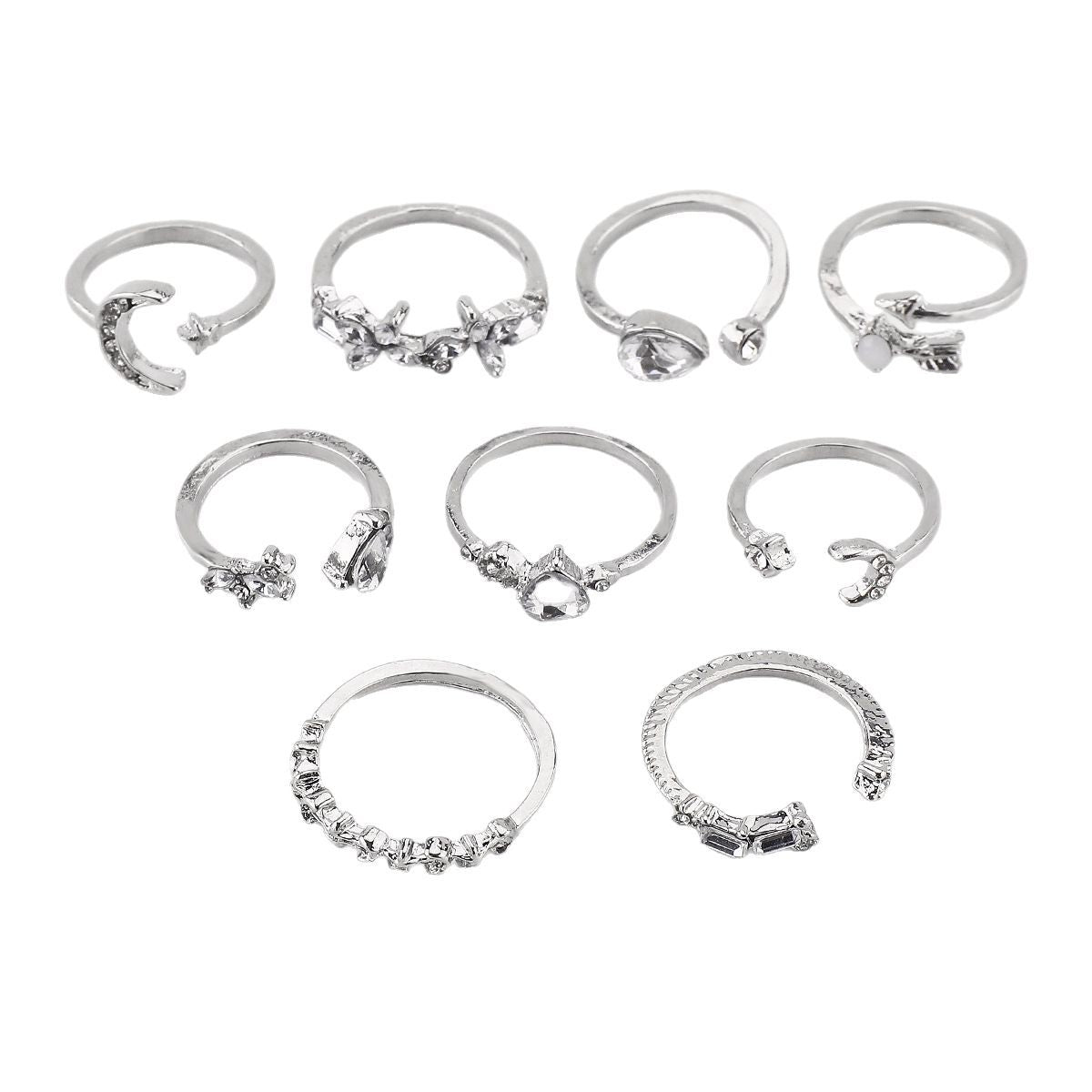 Anello geometrico da donna minimalista stile francese in lega con intarsio in strass e finitura placcata, set di anelli impilabili alla moda