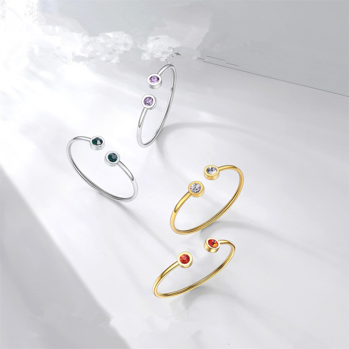 Pulsera minimalista geométrica de acero inoxidable con piedra de nacimiento de diciembre para mujer