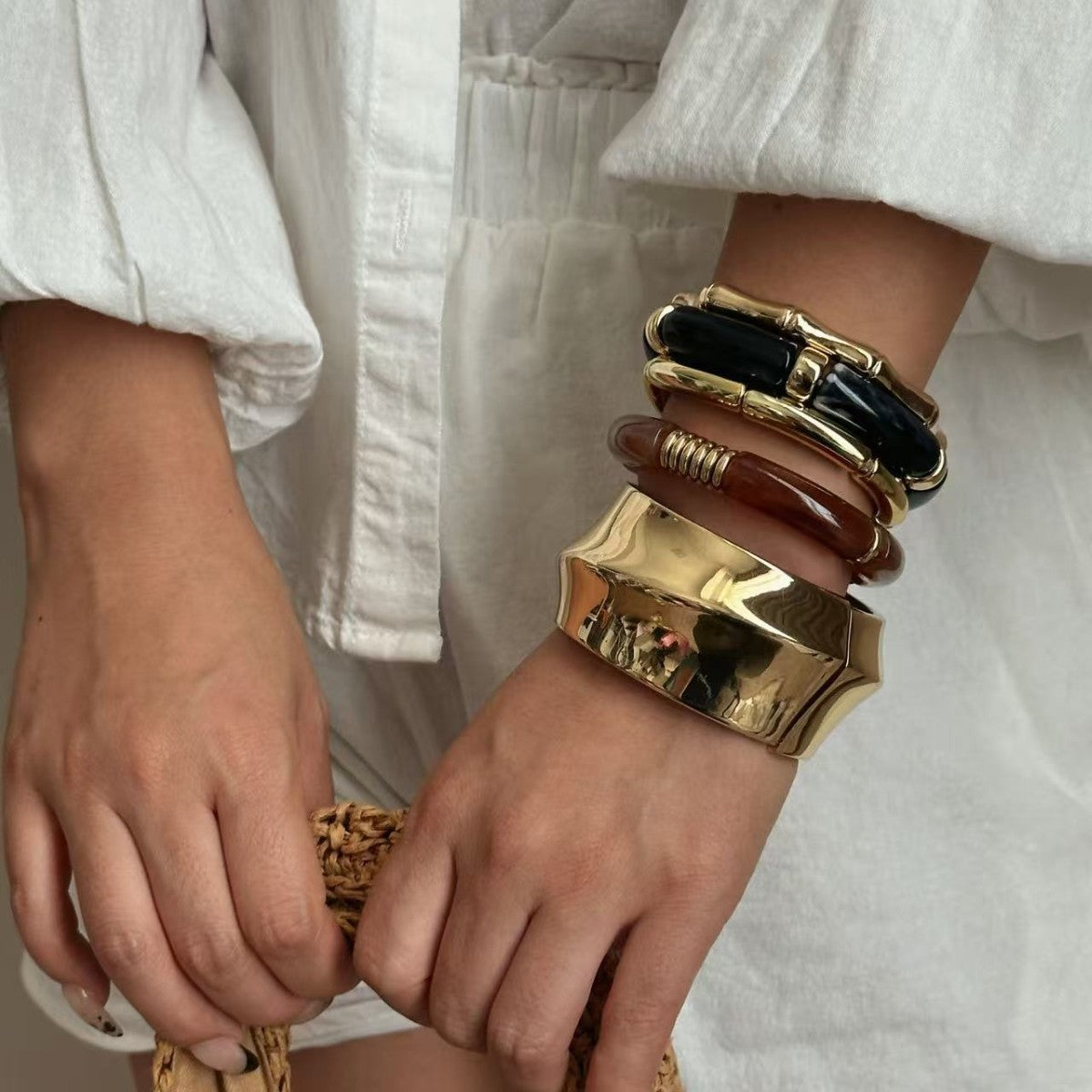 Geometric Alloy Plated Bracelet Set