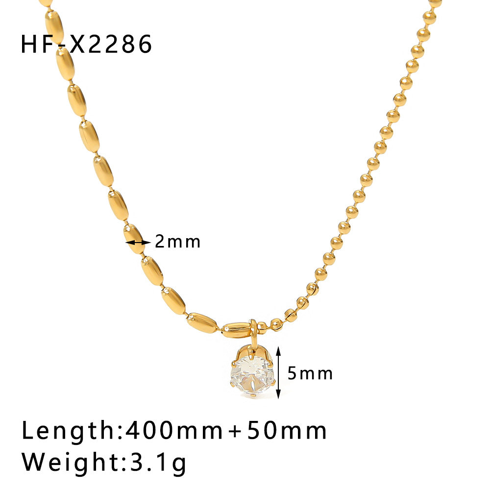 Collana con Pendente Geometrico Minimalista da Donna in Acciaio Inossidabile con Placcatura in Oro 18K e Accenti di Zirconi a Sei Griffe