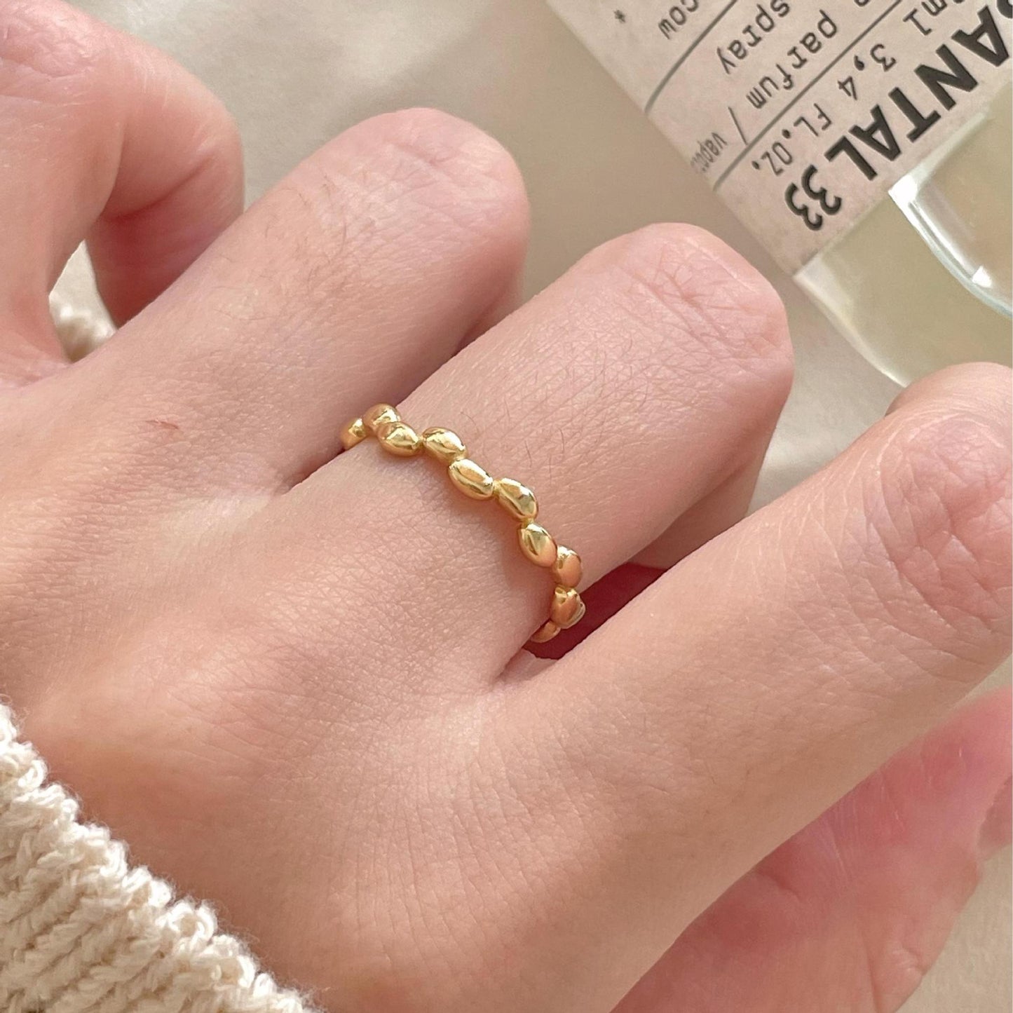 Anillo Abierto Minimalista de Plata de Ley 925 con Cuentas Ovaladas Geométricas para Mujer