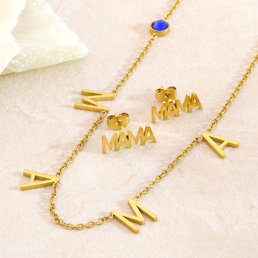 Elegant 18K Gold Plated Stainless Steel Letter Cubic Zirconia Necklace for Women