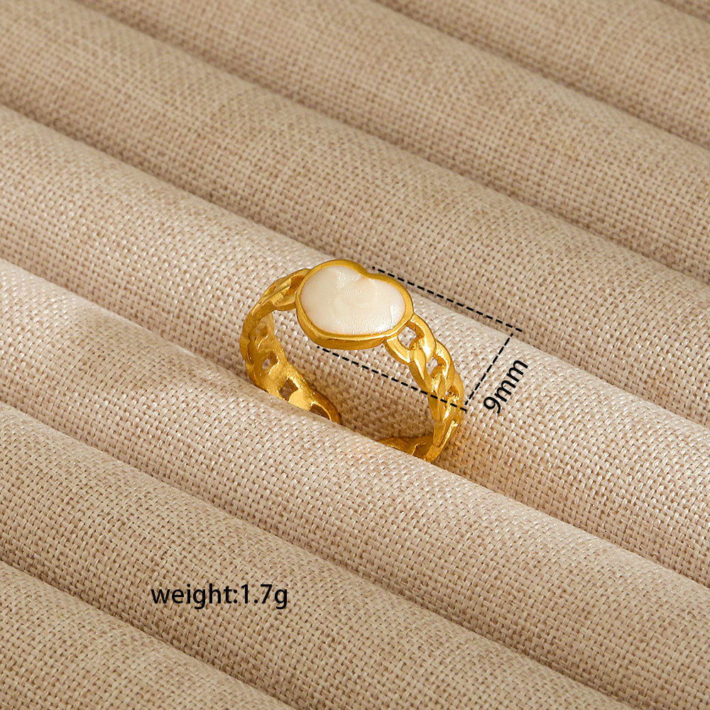 Anello aperto da donna in acciaio al titanio con forma geometrica e a cuore, stile INS, con finitura placcata