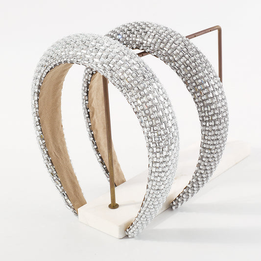 Diadema de esponja ancha, dulce y atrevida, con adornos de diamantes de imitación y perlas de imitación para mujer