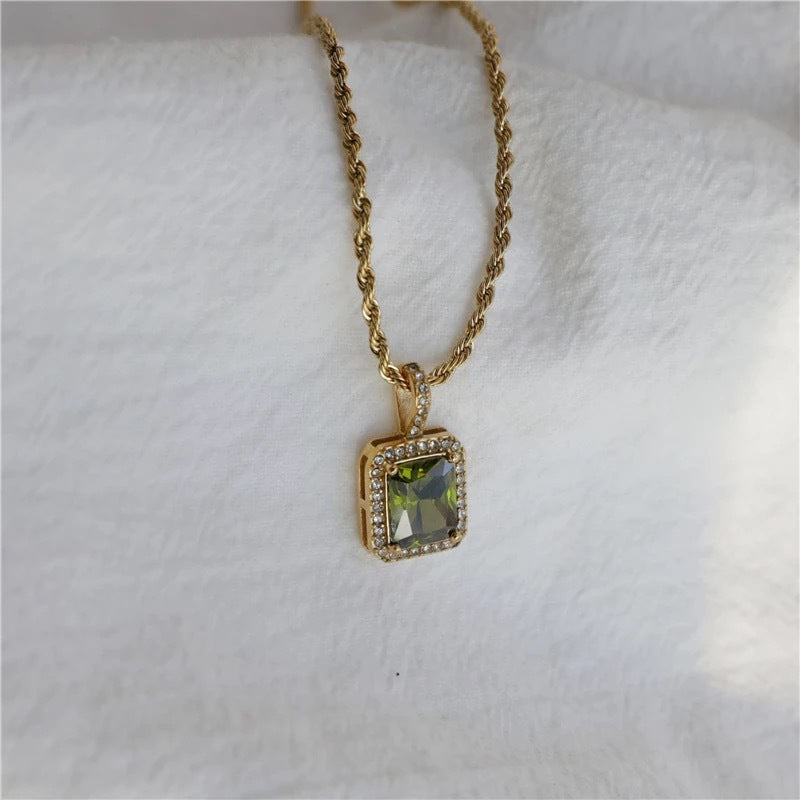 Minimalist Geometric Square Pendant Necklace in Titanium Steel with Rhinestone Pave Setting and Plated Finish for Women