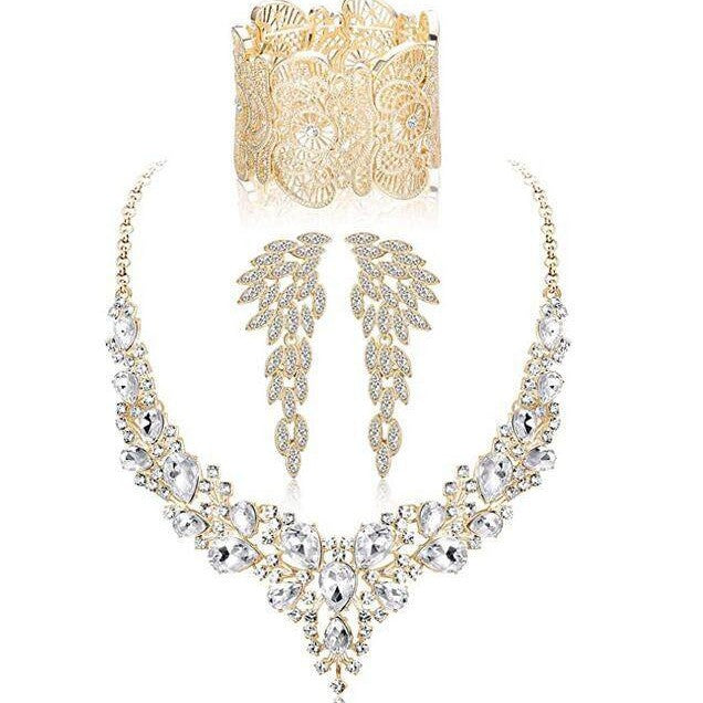 Minimalist Heart Drop Bell Pendant Necklace Set with Rhinestone Accents in Alloy, Includes Matching Earrings and Bracelet