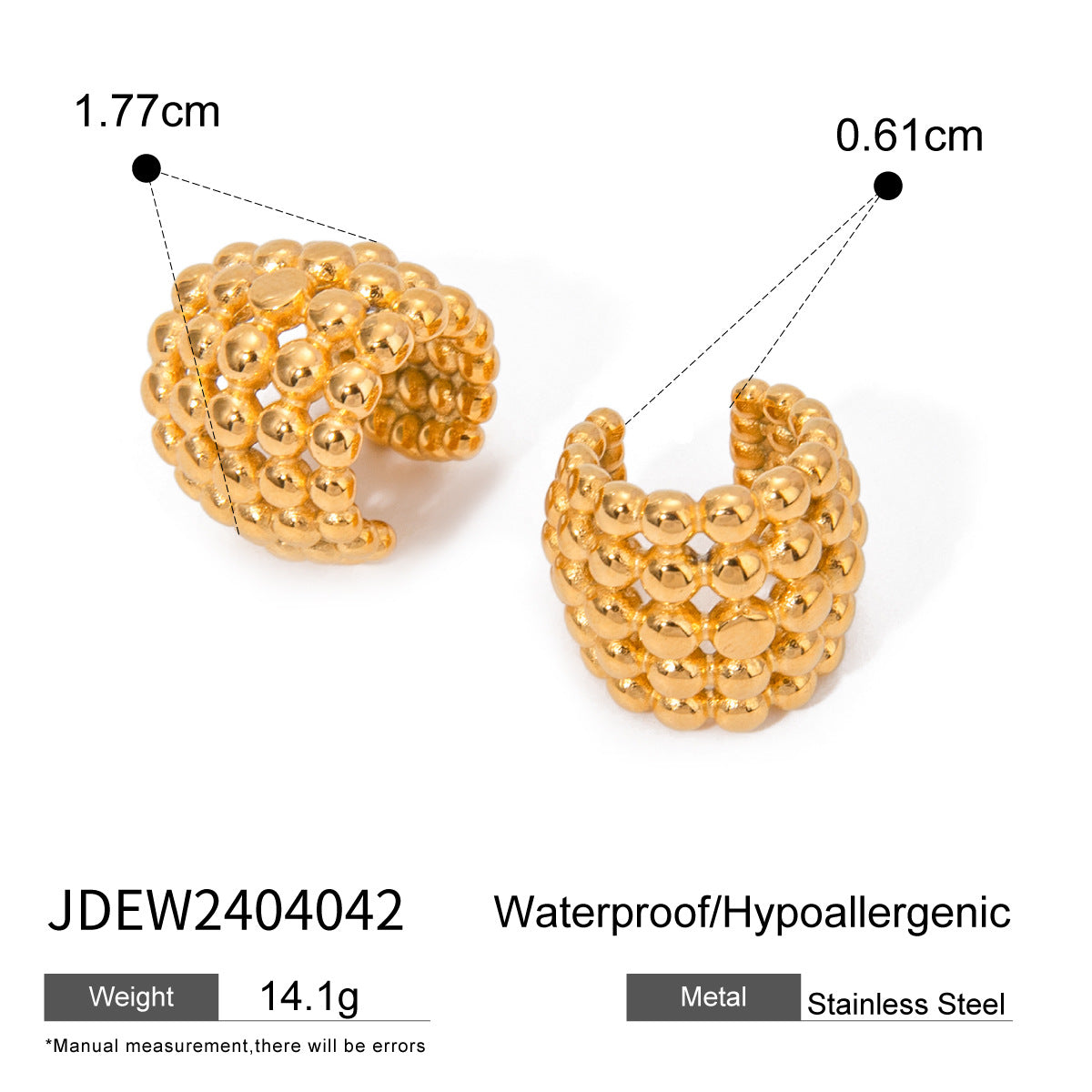 Minimalist Geometric Stainless Steel Ear Clips with 18K Gold Plating for Women