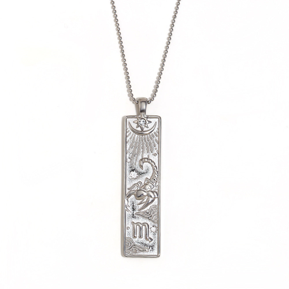 Vintage Geometric Zodiac Pendant Necklace for Women Stainless Steel with 18K Gold Plating Square Charm