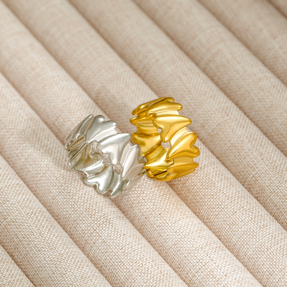 Anillo minimalista vintage de acero inoxidable con forma de corazón irregular y acabado chapado para mujer