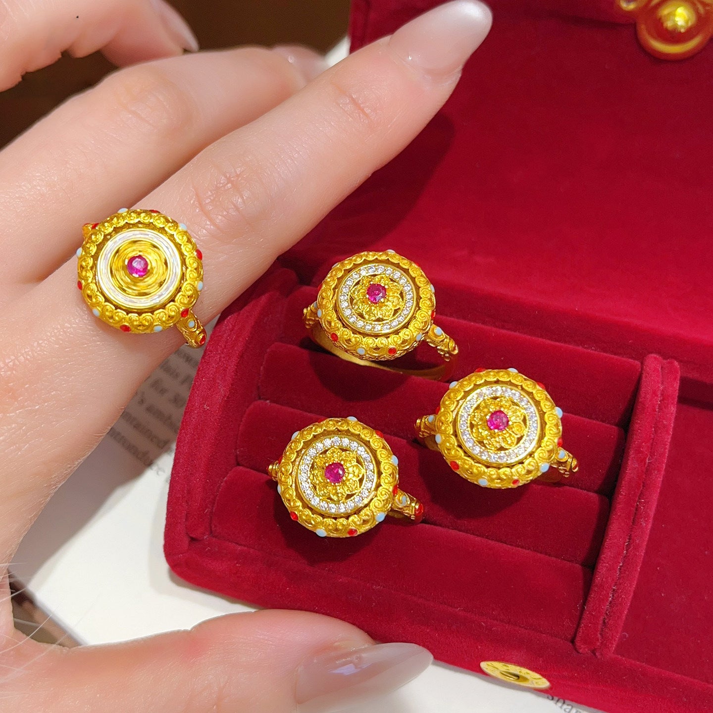 Anillo de Cobre Redondo Geométrico Vintage con Circonitas para Mujer Anillo de Dedo de Lujo Minimalista