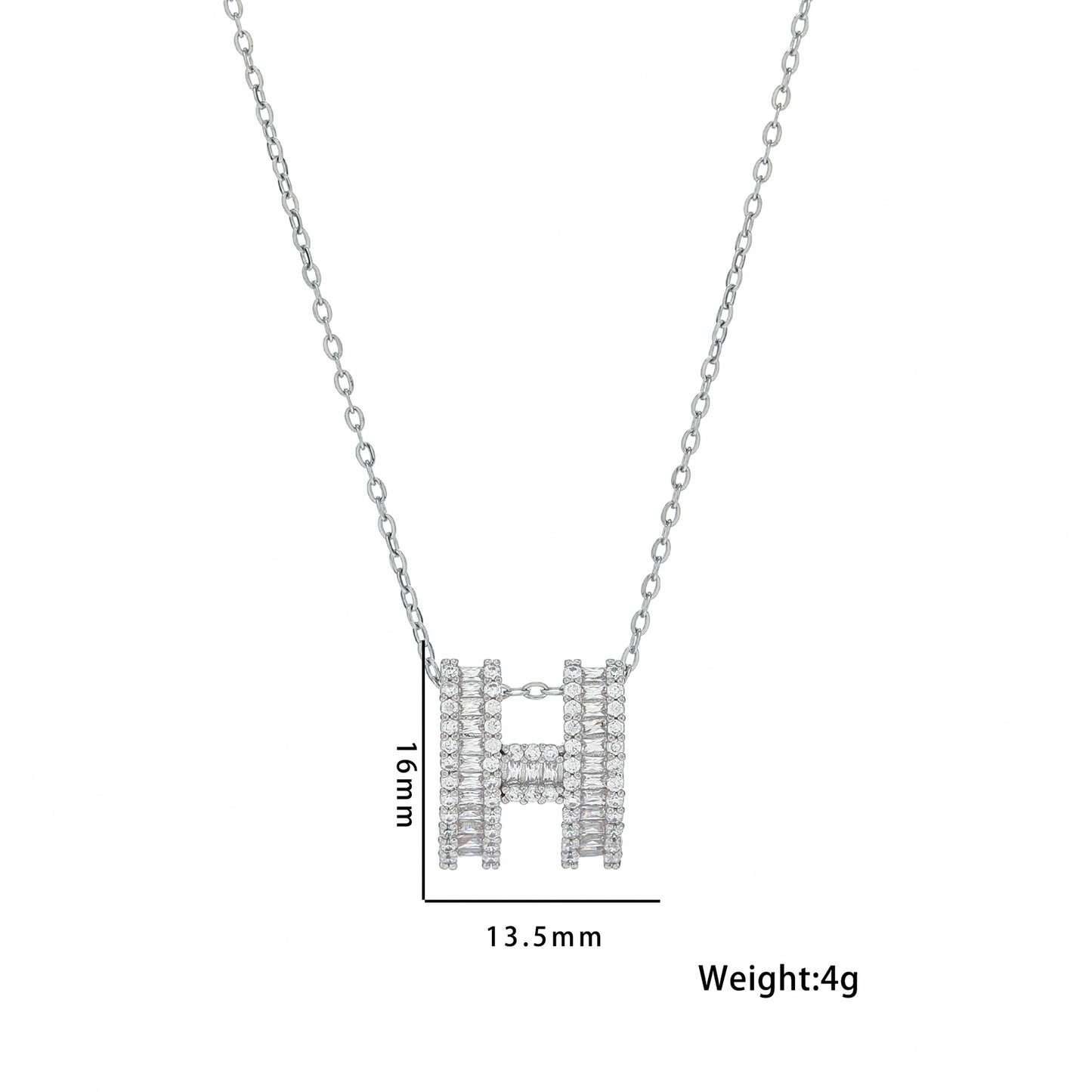 Minimalist Oval H Letter Pendant Necklace for Women Stainless Steel Chain with Enamel Finish and Rhinestone Inlay