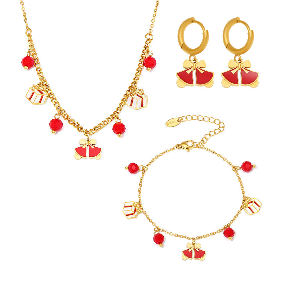 Set Collana con Ciondolo a Ruota Panoramica Stile Lusso con Granato Smaltato Design Geometrico per Donne Gioielli in Acciaio Inossidabile