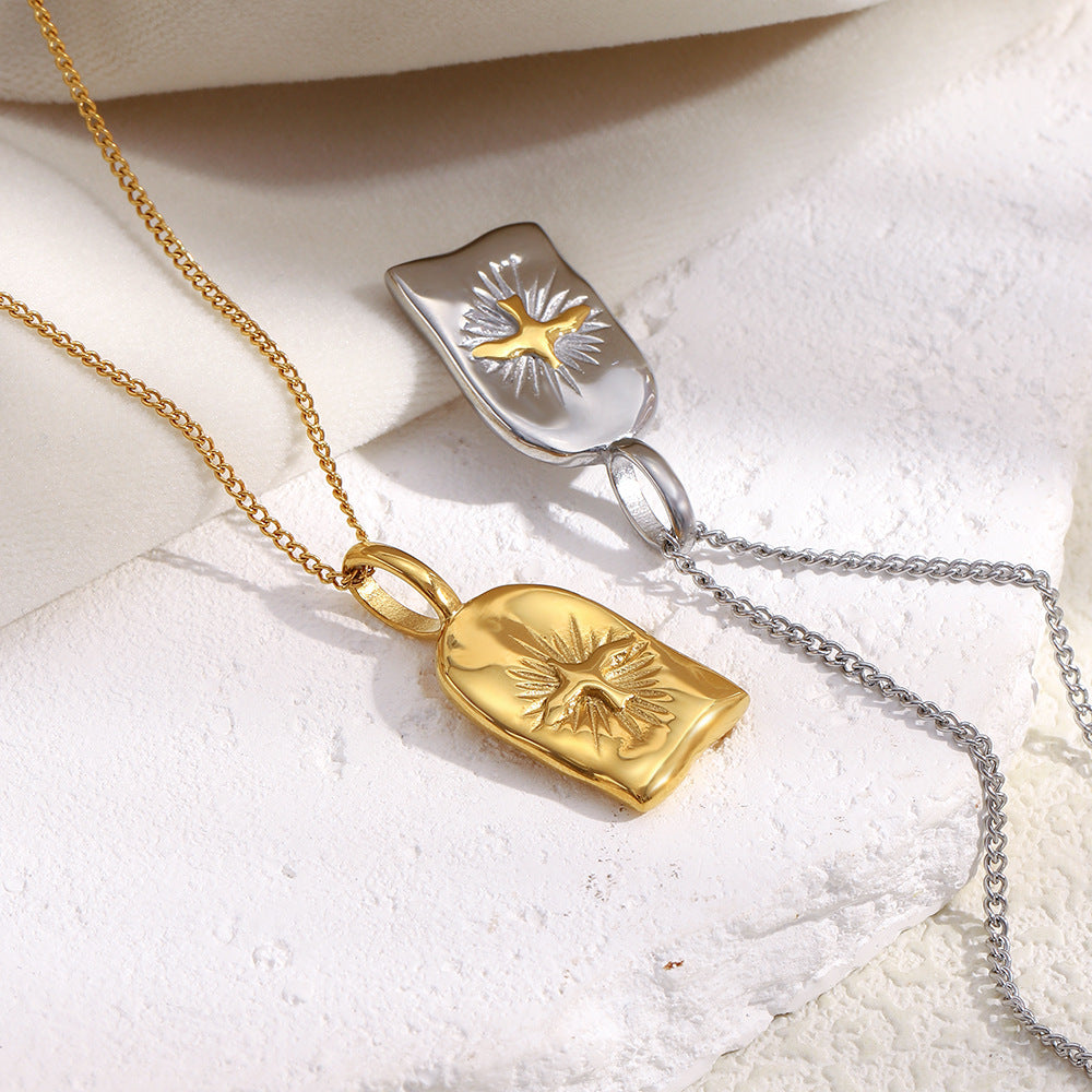 Collana con ciondolo a fenice minimalista geometrica a raggiera da donna in acciaio inossidabile placcato oro 18 carati